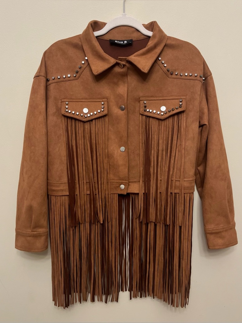 Blue B Collection Faux Suede Brown Fringe Studded Jacket Womens Medium Western